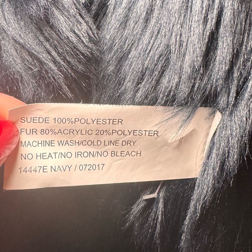 Donna Salyers Fabulous Furs Navy Cascading Faux Fur Coat Jacket XS Luxe Winter - Picture 14 of 16